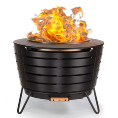 TIKI front view of 25-inch fire pit showing modern design and durable build