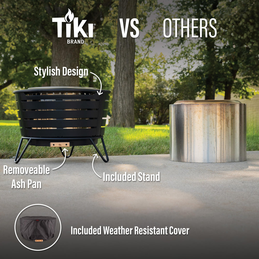 TIKI fire pit next to chair showing scale and four-foot heat radius