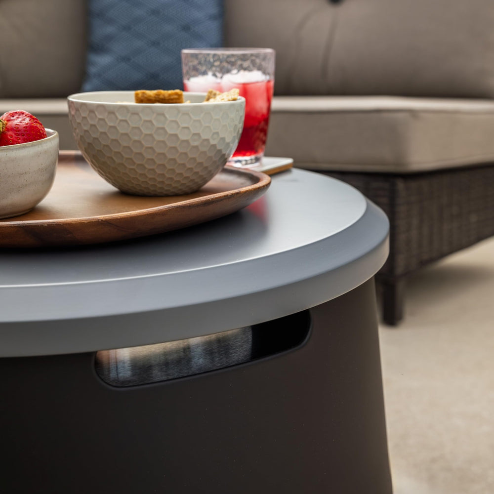 TIKI tabletop close-up of powder-coated steel texture for scratch resistance