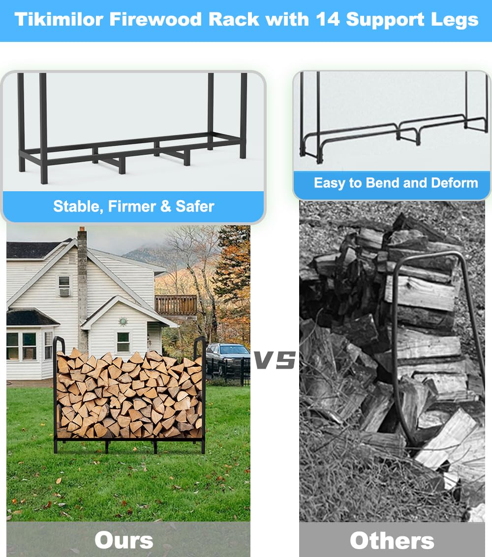 Tikimilor rack beside indoor fireplace demonstrating convenient, ready-to-use storage