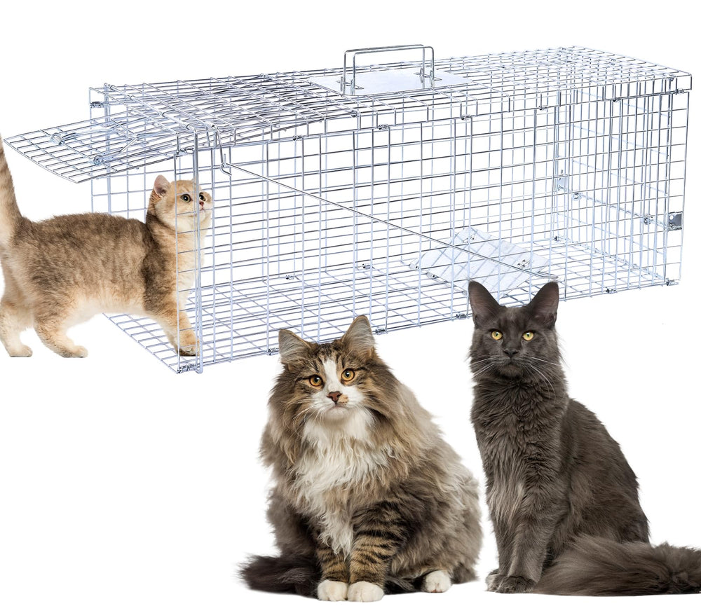 Timaze trap front view showing sturdy galvanized cage and secure door, safe capture benefit