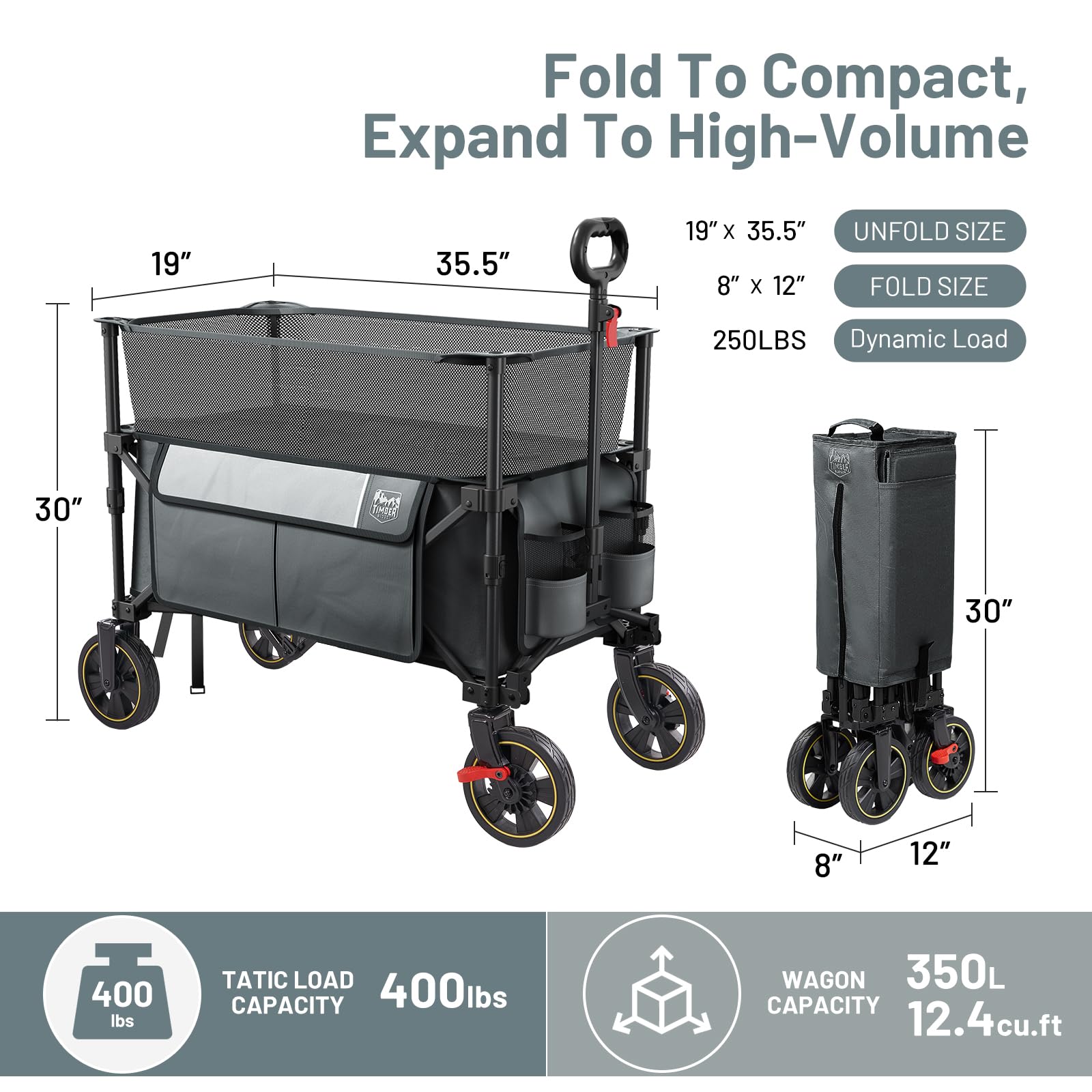 TIMBER RIDGE folded in car trunk for compact storage convenience benefit