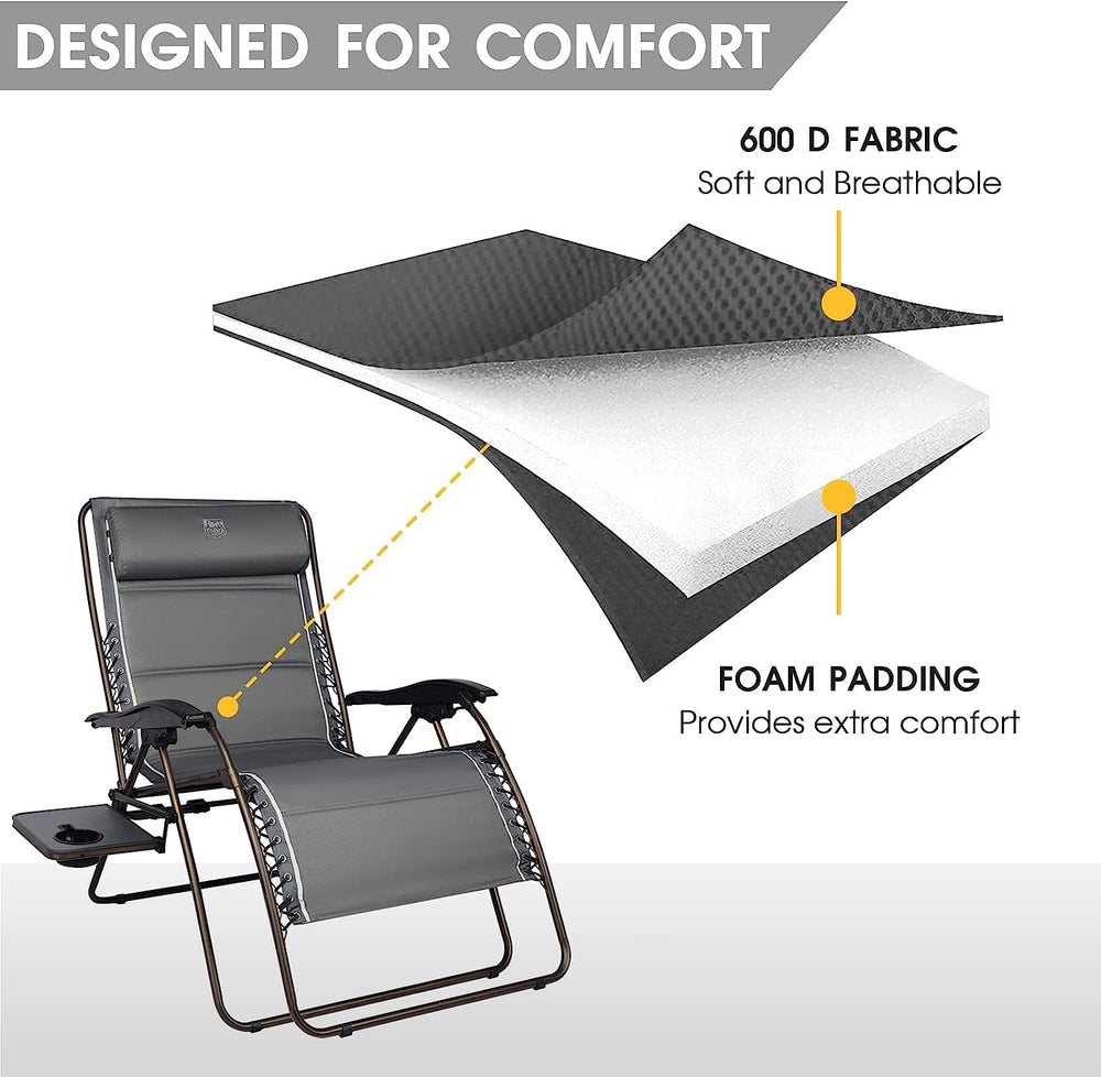 TIMBER RIDGE chair set on patio with person reclining, illustrating outdoor relaxation benefit