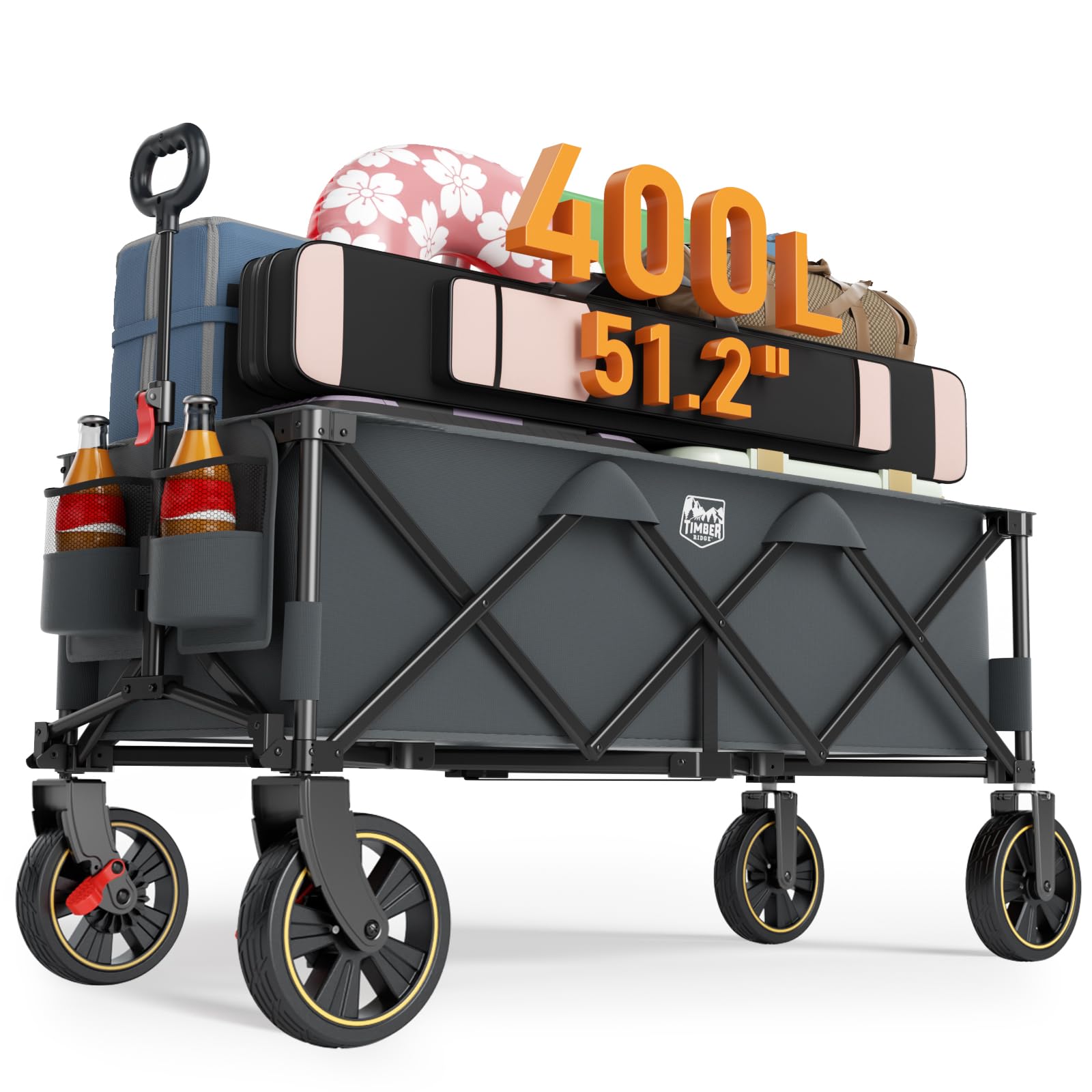TIMBER RIDGE front view of extended wagon showing long cargo area and easy loading
