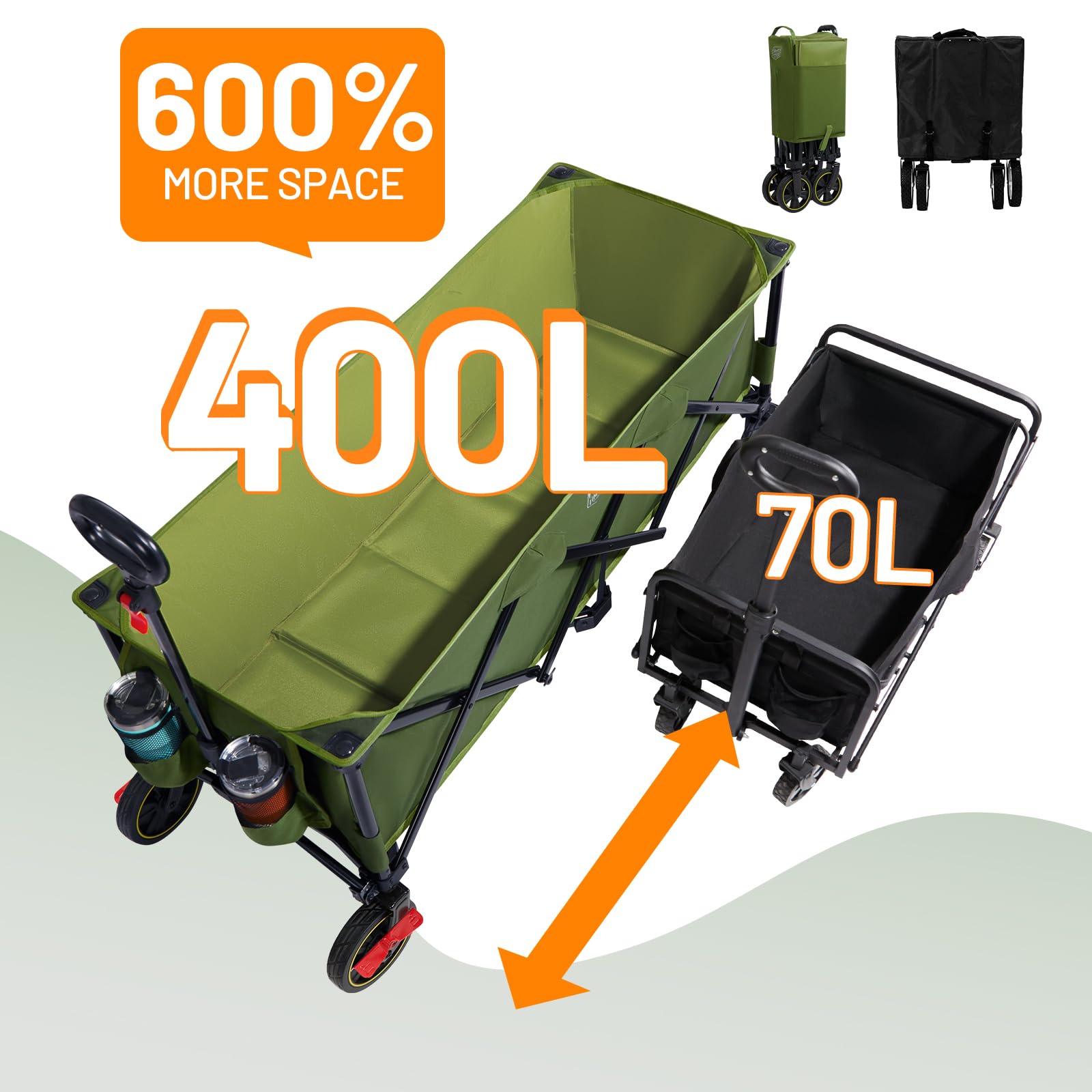 TIMBER RIDGE folded compact wagon showing easy storage benefit