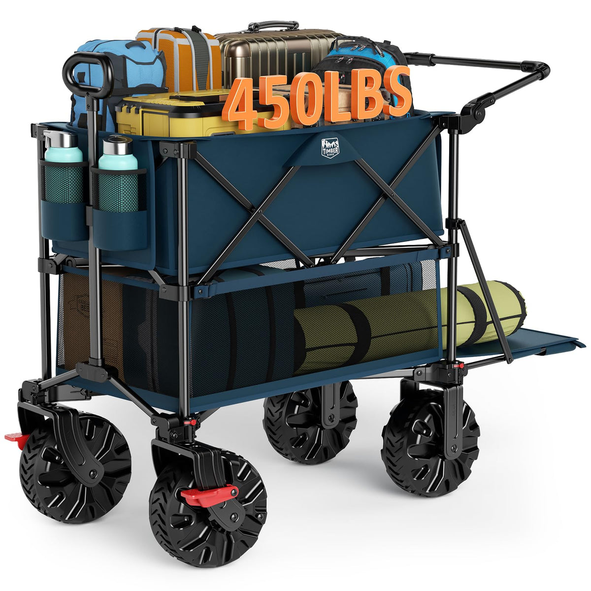 TIMBER RIDGE wagon front view showing sturdy frame and storage benefit