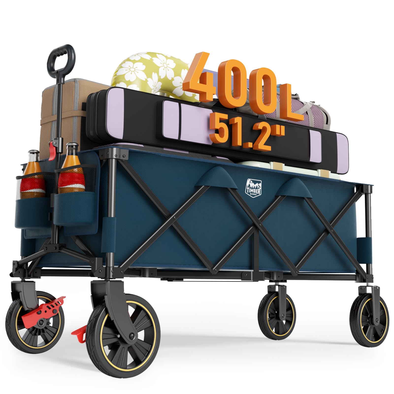 TIMBER RIDGE front view of extended wagon showing large cargo area and stability