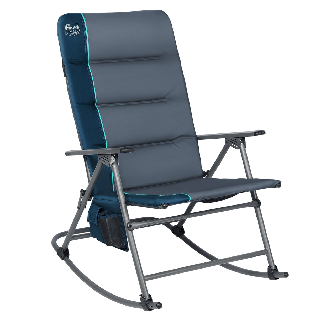TIMBER RIDGE front view of open blue rocker showing wide seat and support