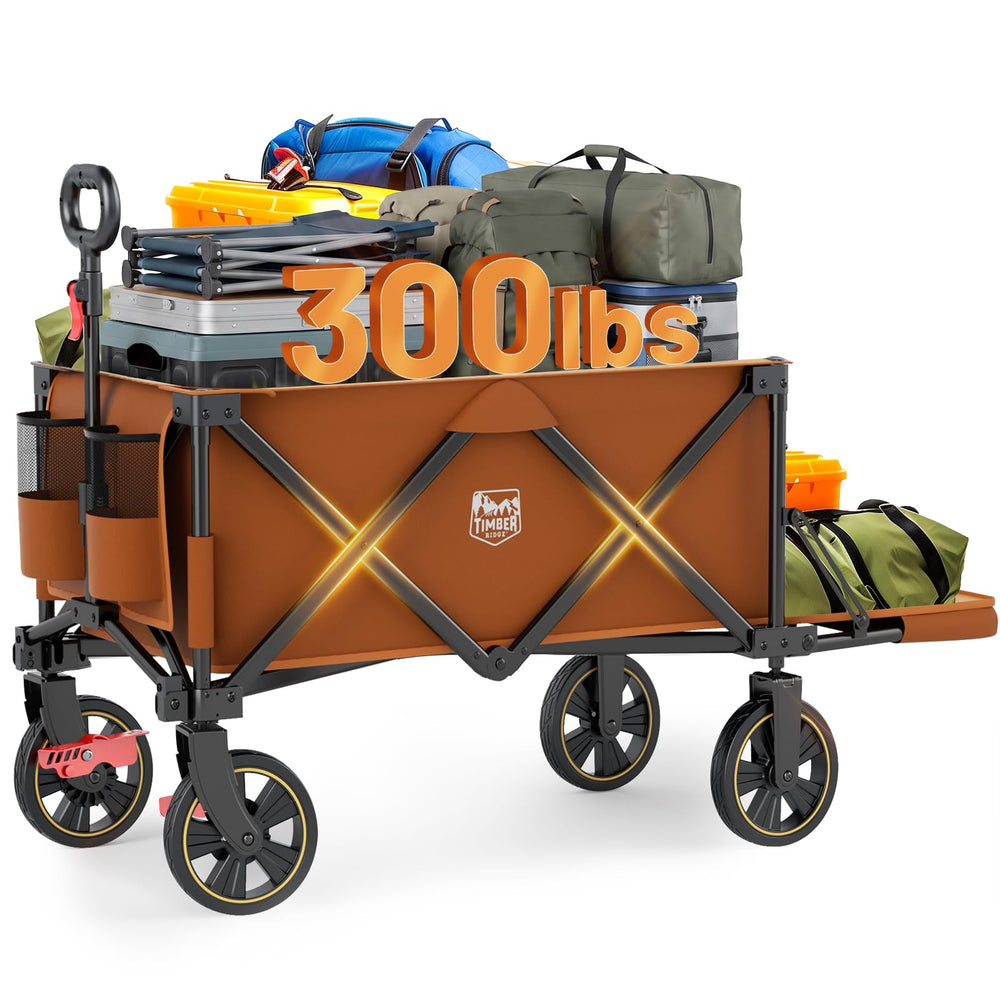 TIMBER RIDGE front view of wagon showing roomy orange cargo area and easy access