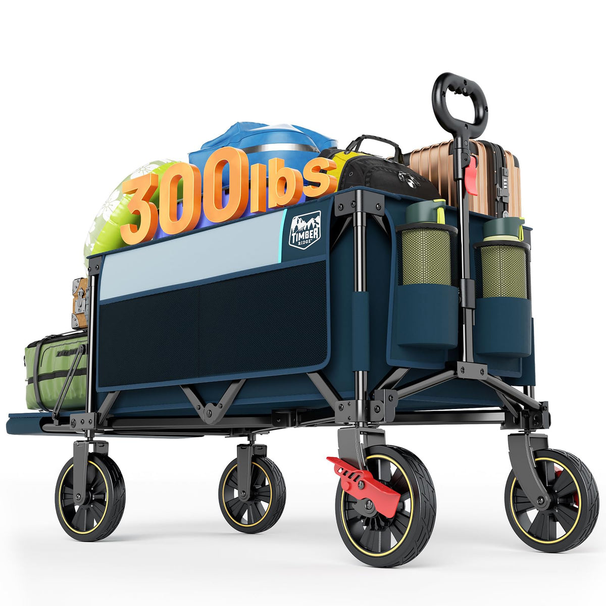 TIMBER RIDGE front view of unfolded wagon showing capacity and tailgate benefit