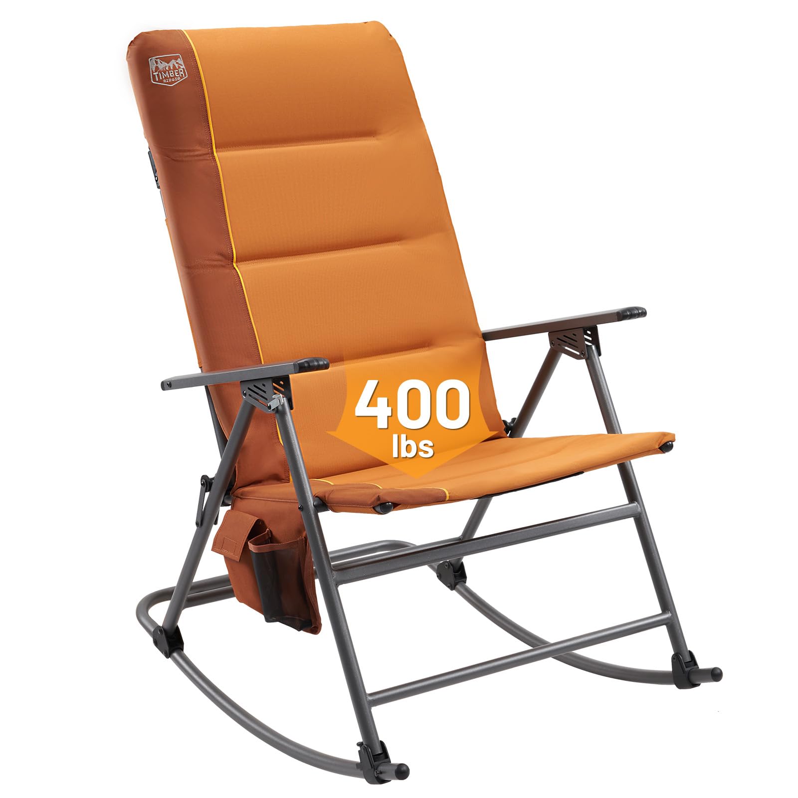 TIMBER RIDGE front view of orange rocker chair showing full seating and support benefit