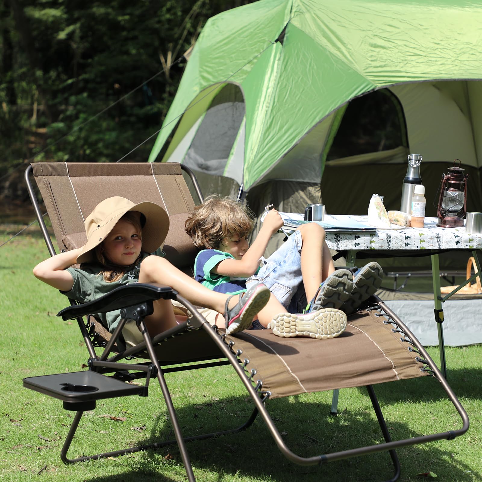 TIMBER RIDGE fully reclined chair on grass for extended relaxation outdoors
