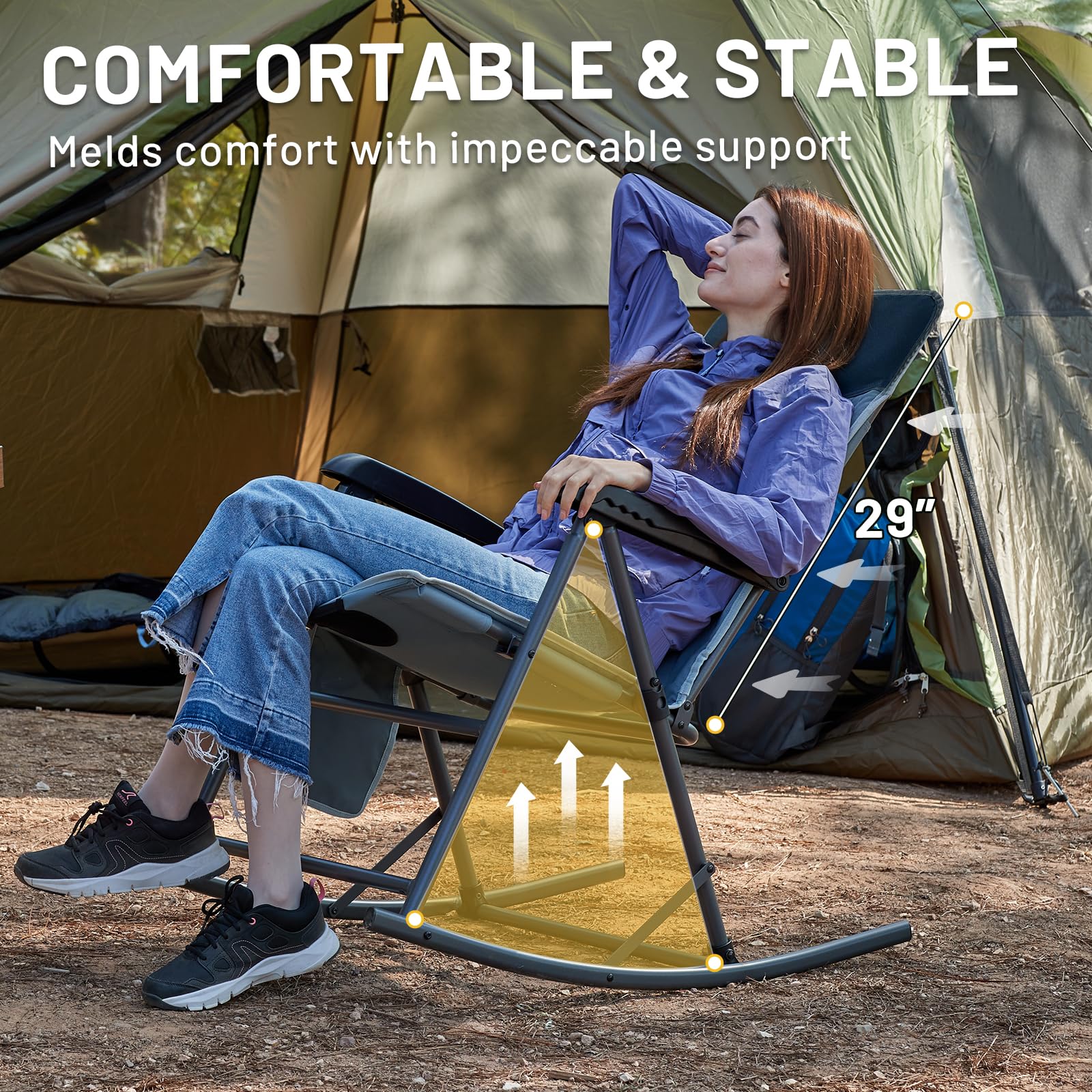 TIMBER RIDGE hard armrests and side pocket visible for easy standing and storage