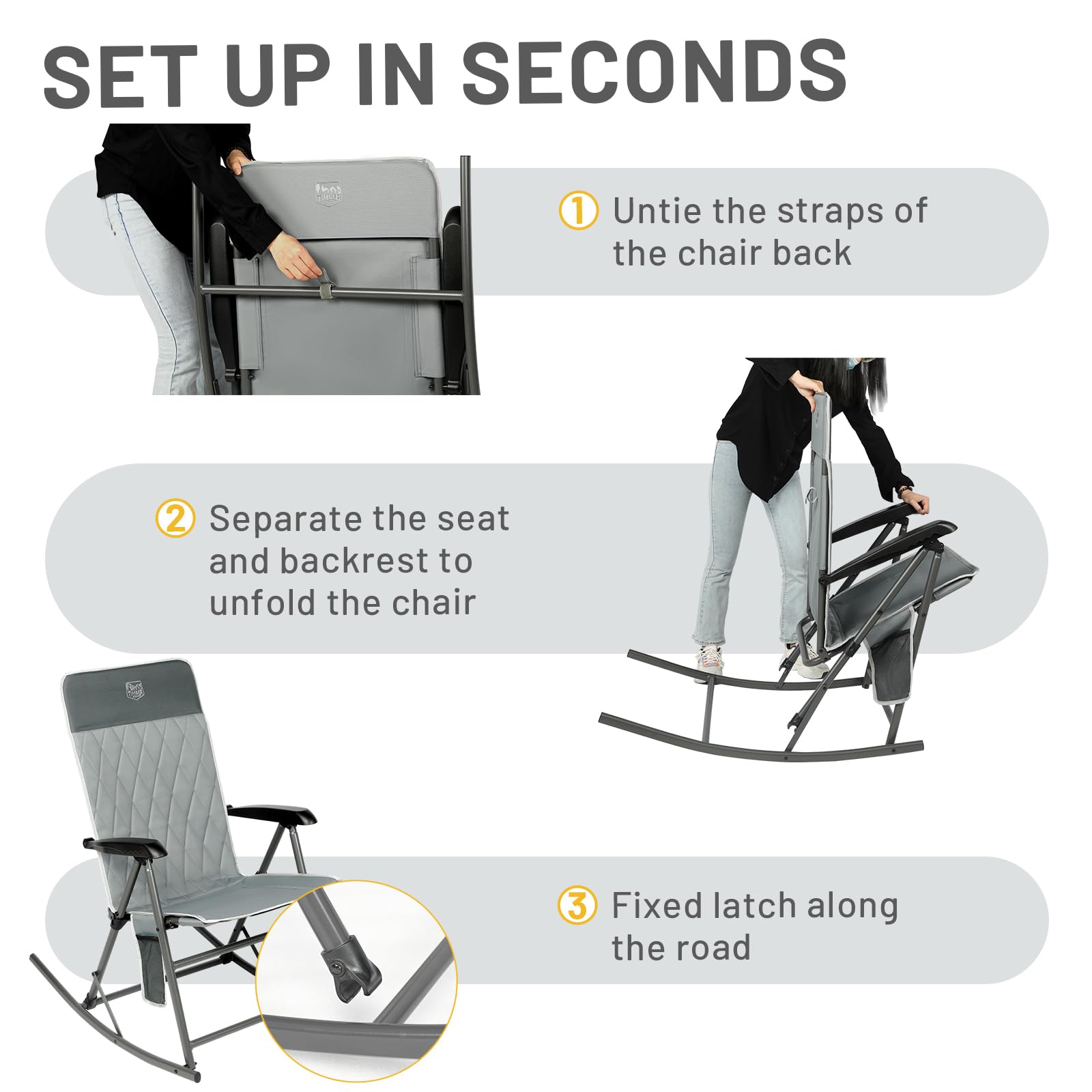 TIMBER RIDGE chair in use on patio demonstrating smooth rocking and leisure benefit