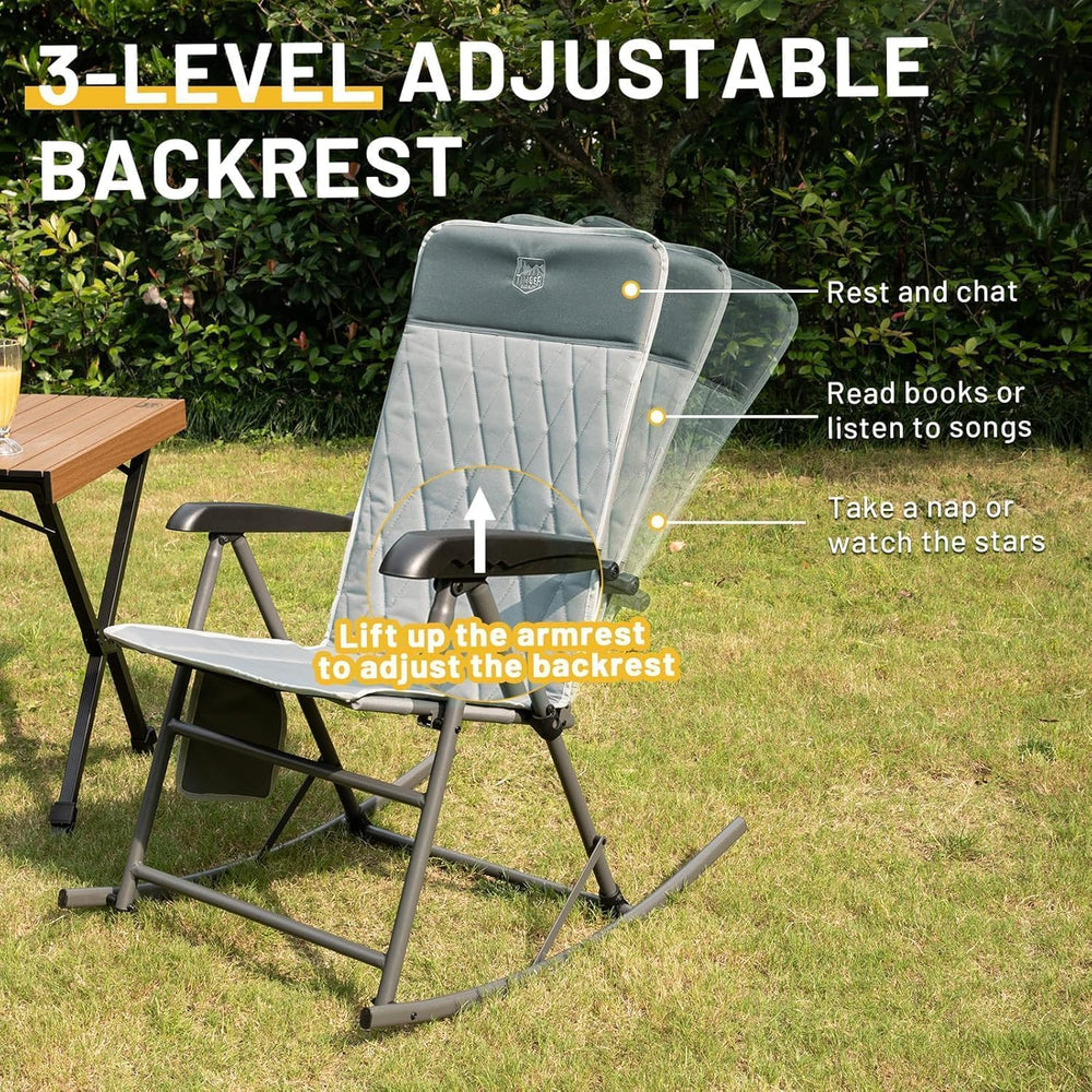 TIMBER RIDGE chair in use on porch demonstrating smooth rocking motion
