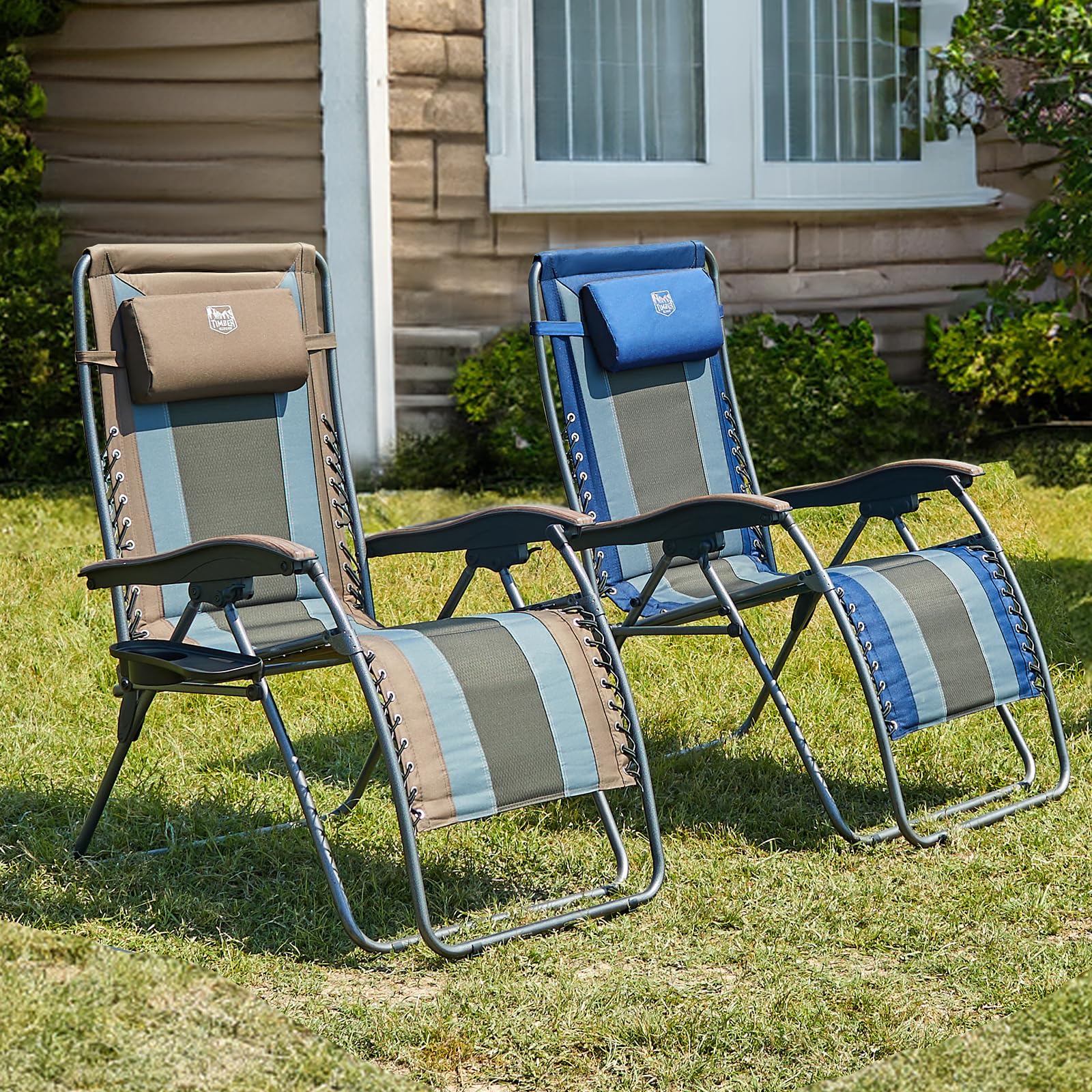 TIMBER RIDGE placed on backyard patio with person reclining showing versatility benefit: outdoor relaxation
