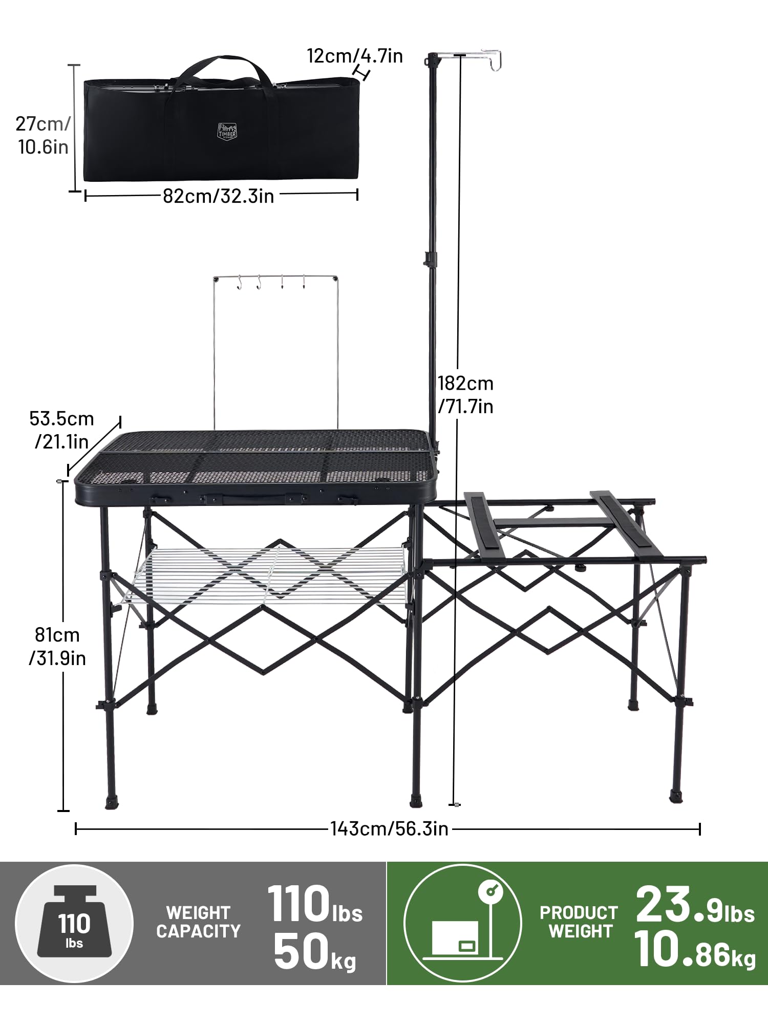TIMBER RIDGE folded beside camping chair showing compact size advantage