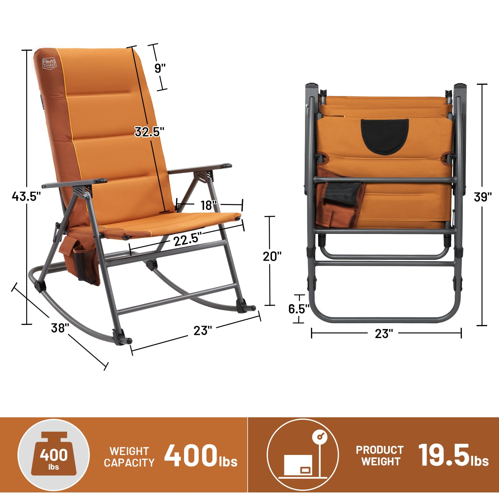 TIMBER RIDGE chair next to person to show size and sturdy 400 lb capacity benefit