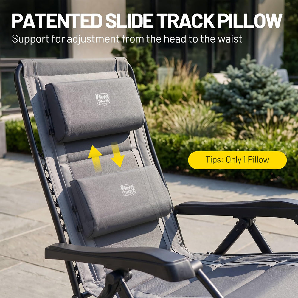 TIMBER RIDGE with person seated showing size and 350 lb support capacity