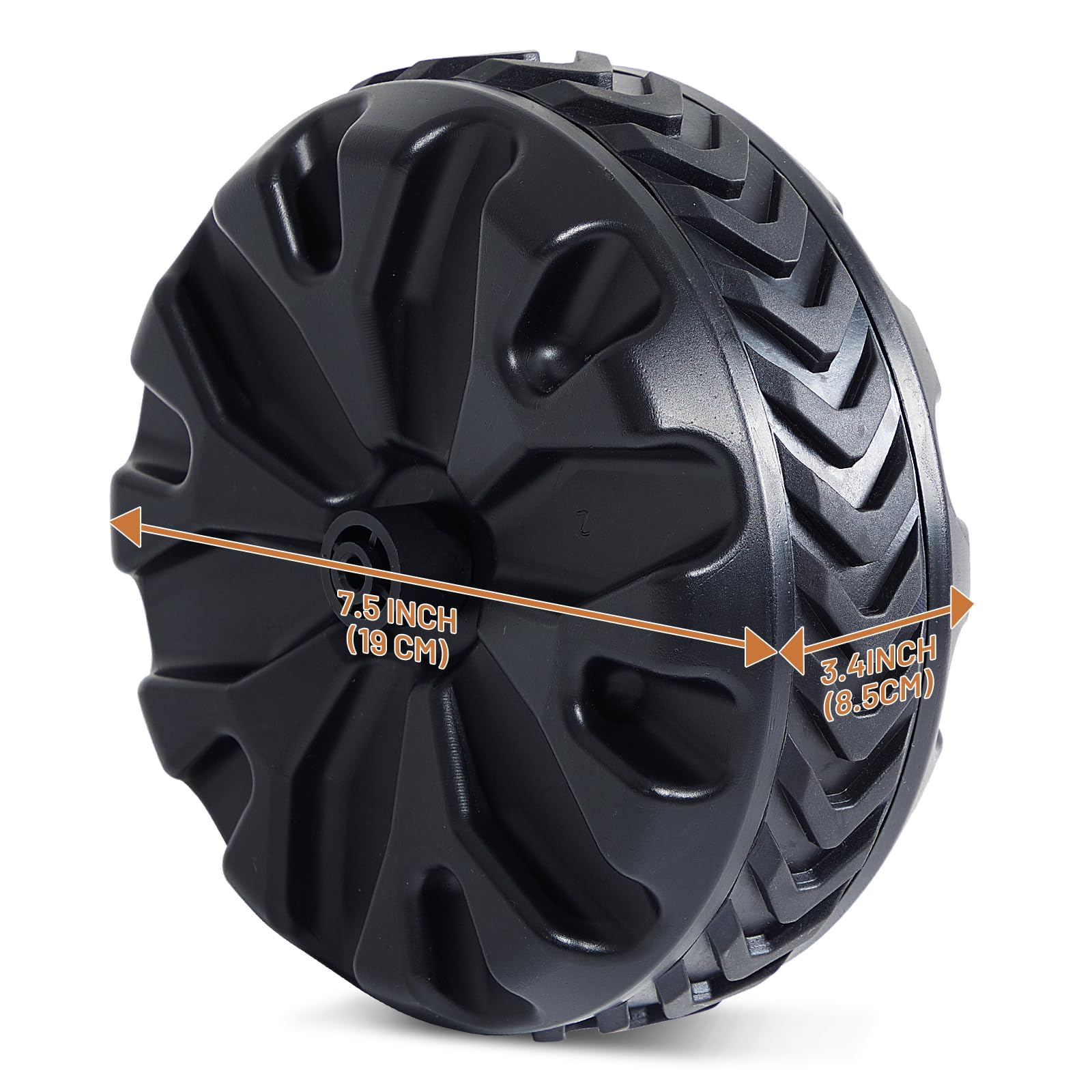TIMBER RIDGE side profile highlighting 7.5 inch diameter and 3.4 inch width for stable hauling