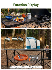 TIMBER RIDGE side shelf holding portable stove showing ready-to-cook benefit
