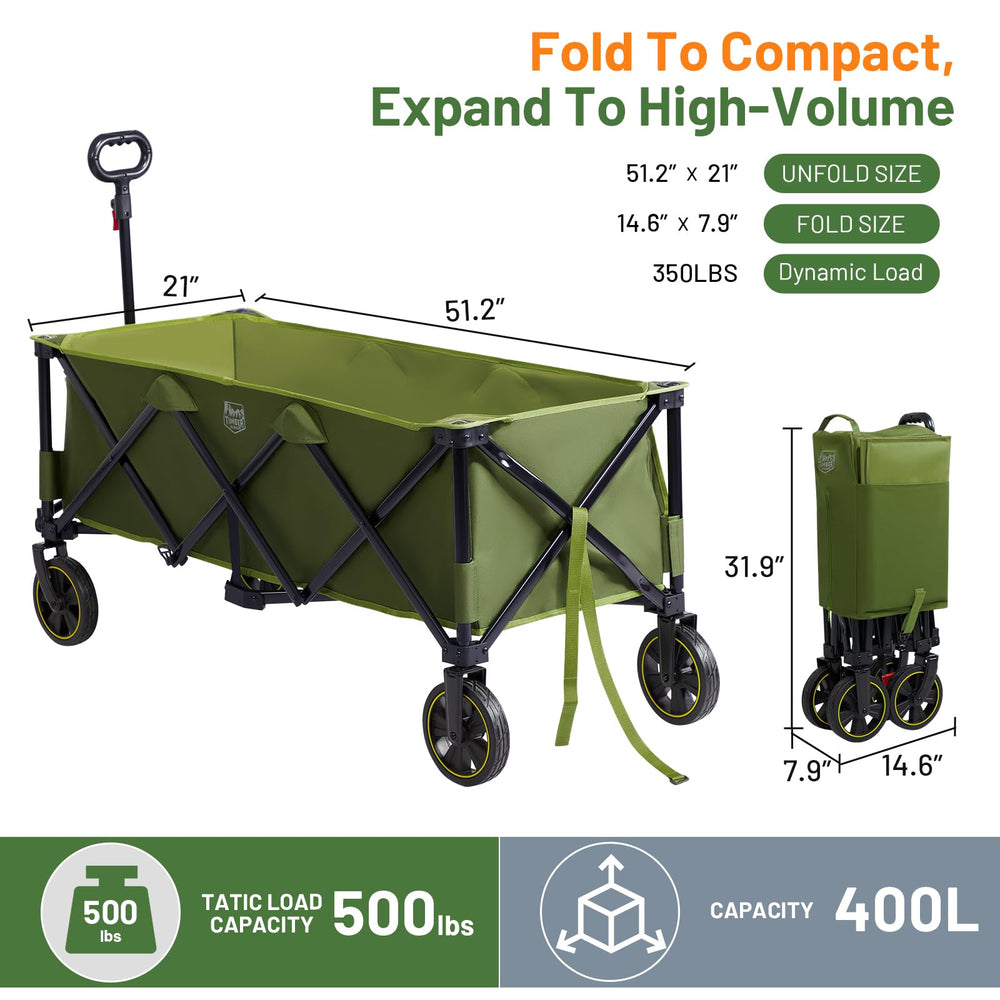 TIMBER RIDGE folded wagon in car trunk showing space-saving transport benefit
