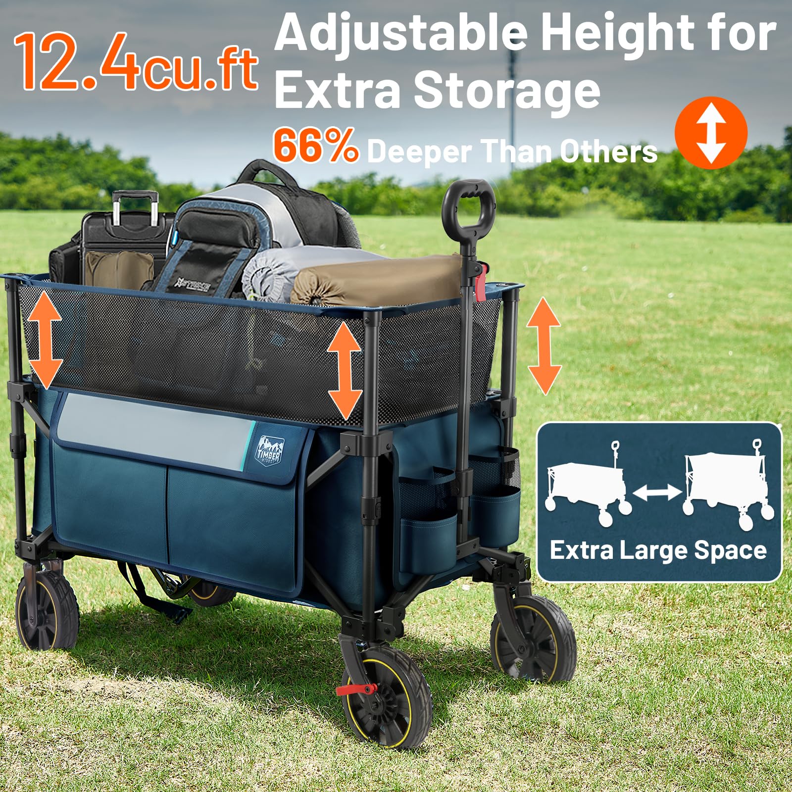 TIMBER RIDGE next to person showing size comparison and practical capacity benefit