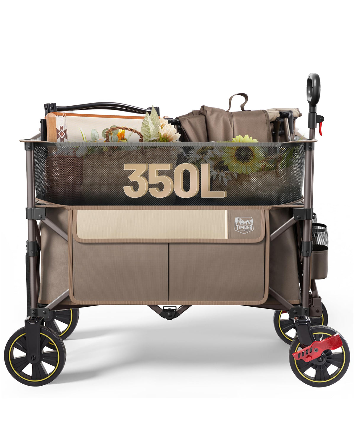 TIMBER RIDGE front view showing roomy bed and sturdy frame for easy hauling