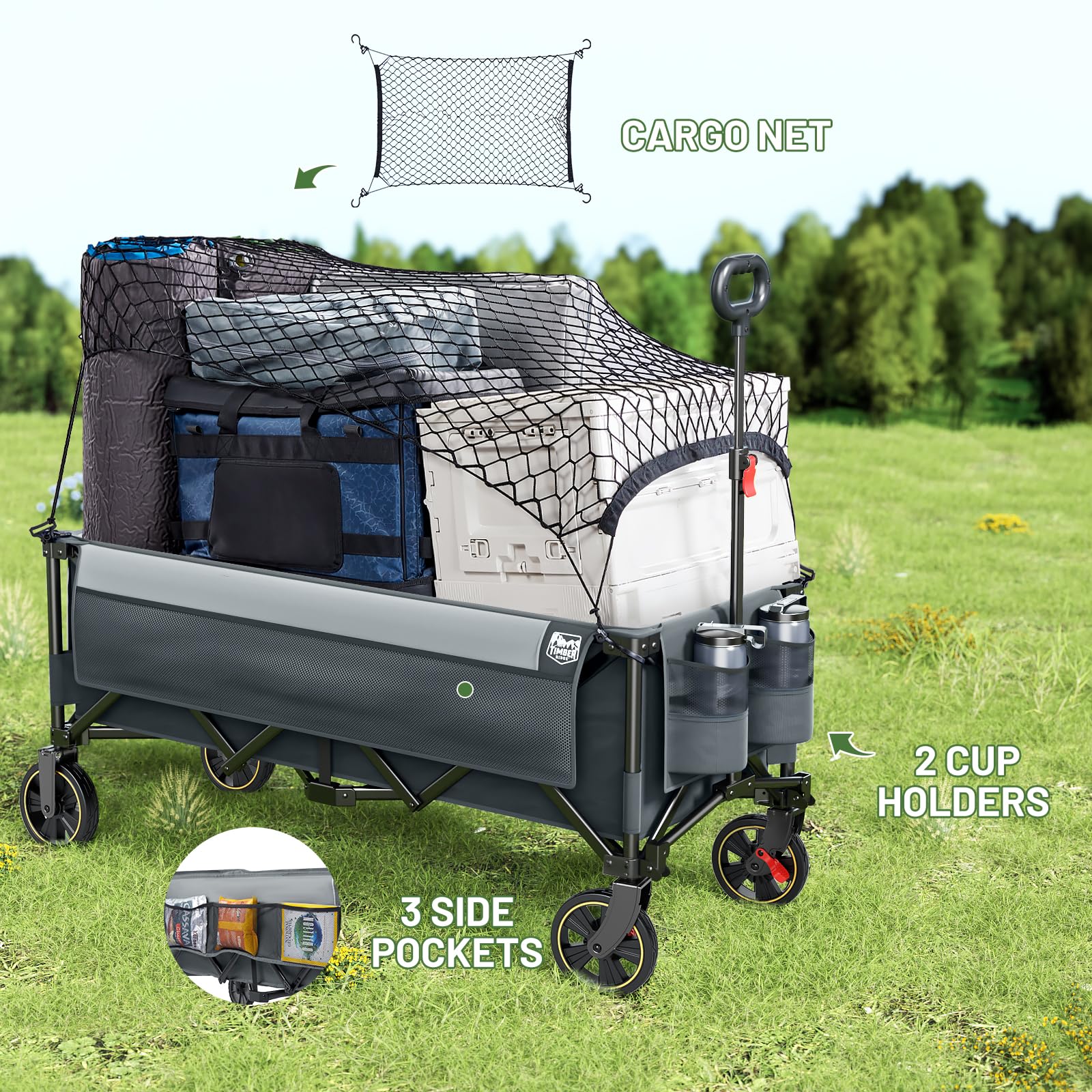 TIMBER RIDGE wagon in use loaded with beach gear showing heavy-duty capacity