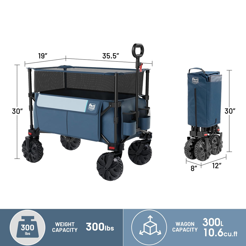 TIMBER RIDGE wagon beside a backpack for scale and packing clarity