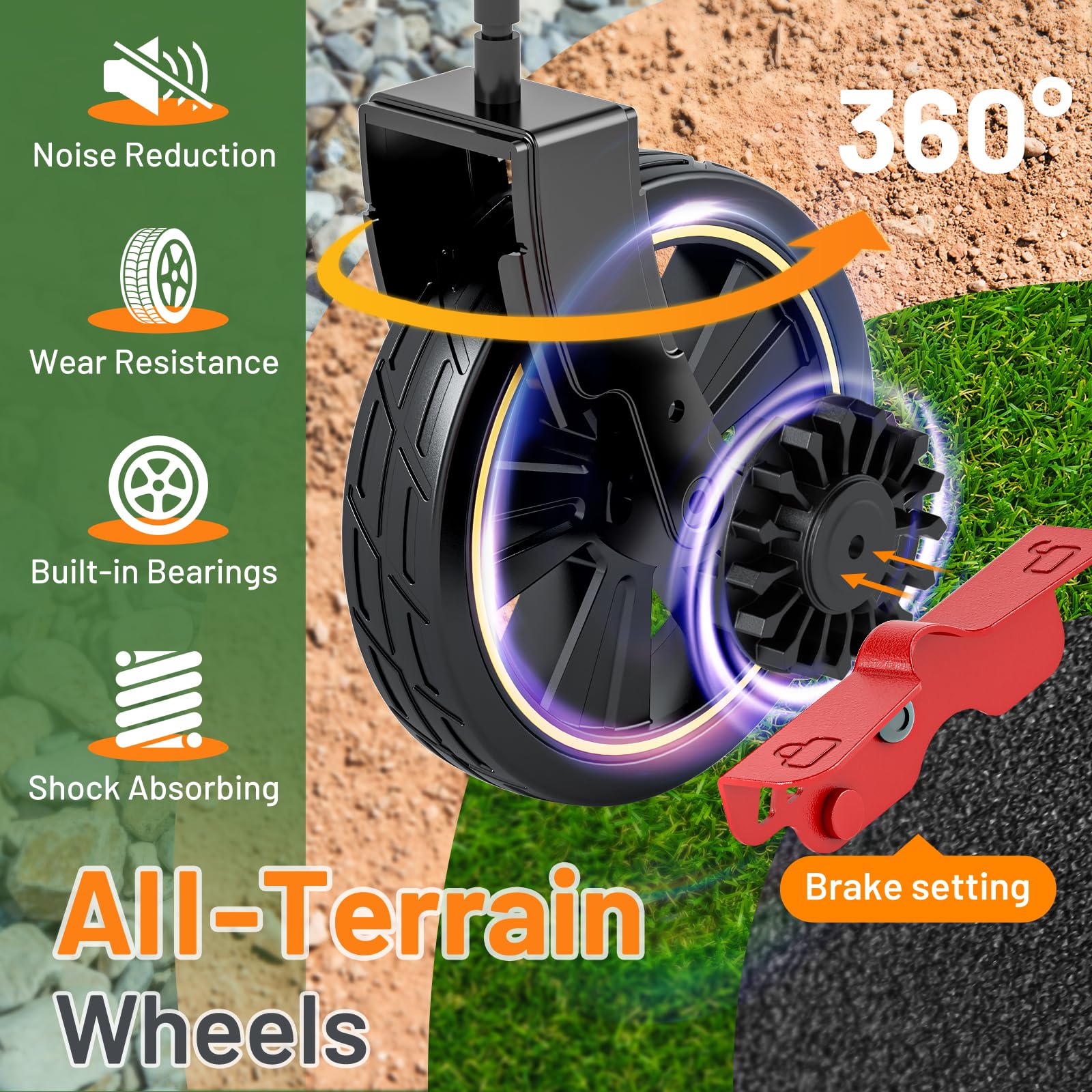 TIMBER RIDGE wheel and precision-bearing brake detail for secure stopping