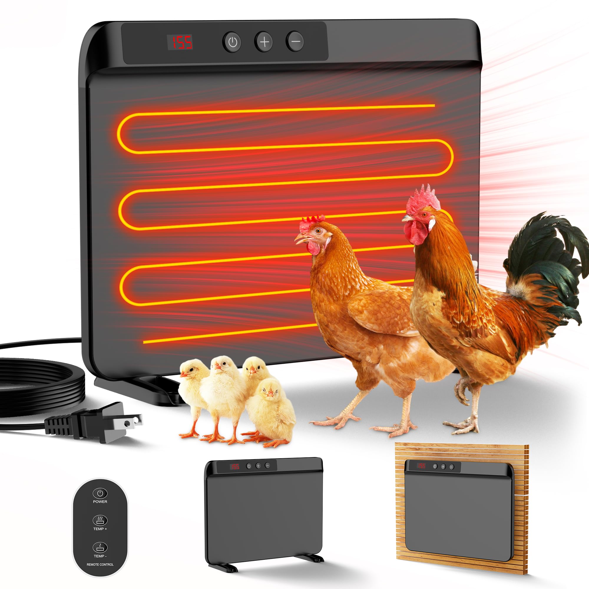 TIMEBAL front panel view showing slim radiant heater and quiet warmth benefit