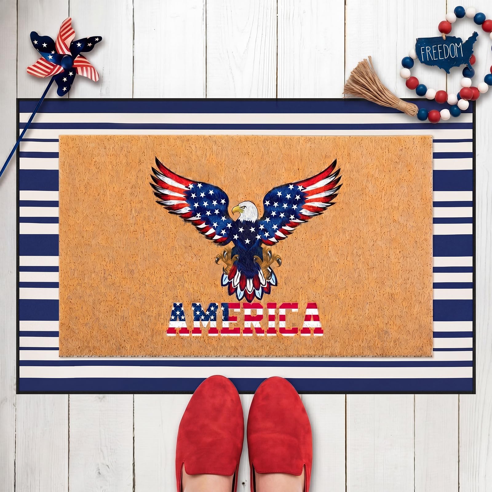 Timgle eagle mat front view with bold design and durable welcome benefit