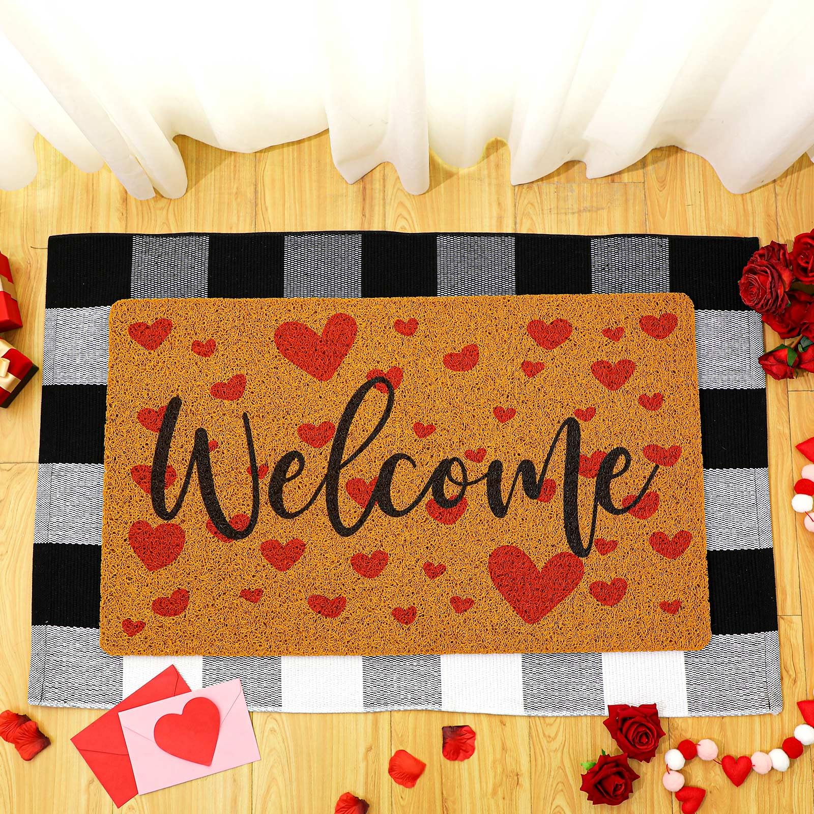 Timgle welcome mat underside close-up showing rubber non-slip backing