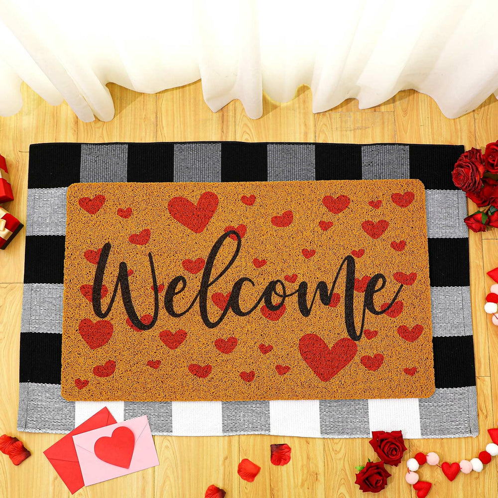 Timgle welcome mat underside close-up showing rubber non-slip backing