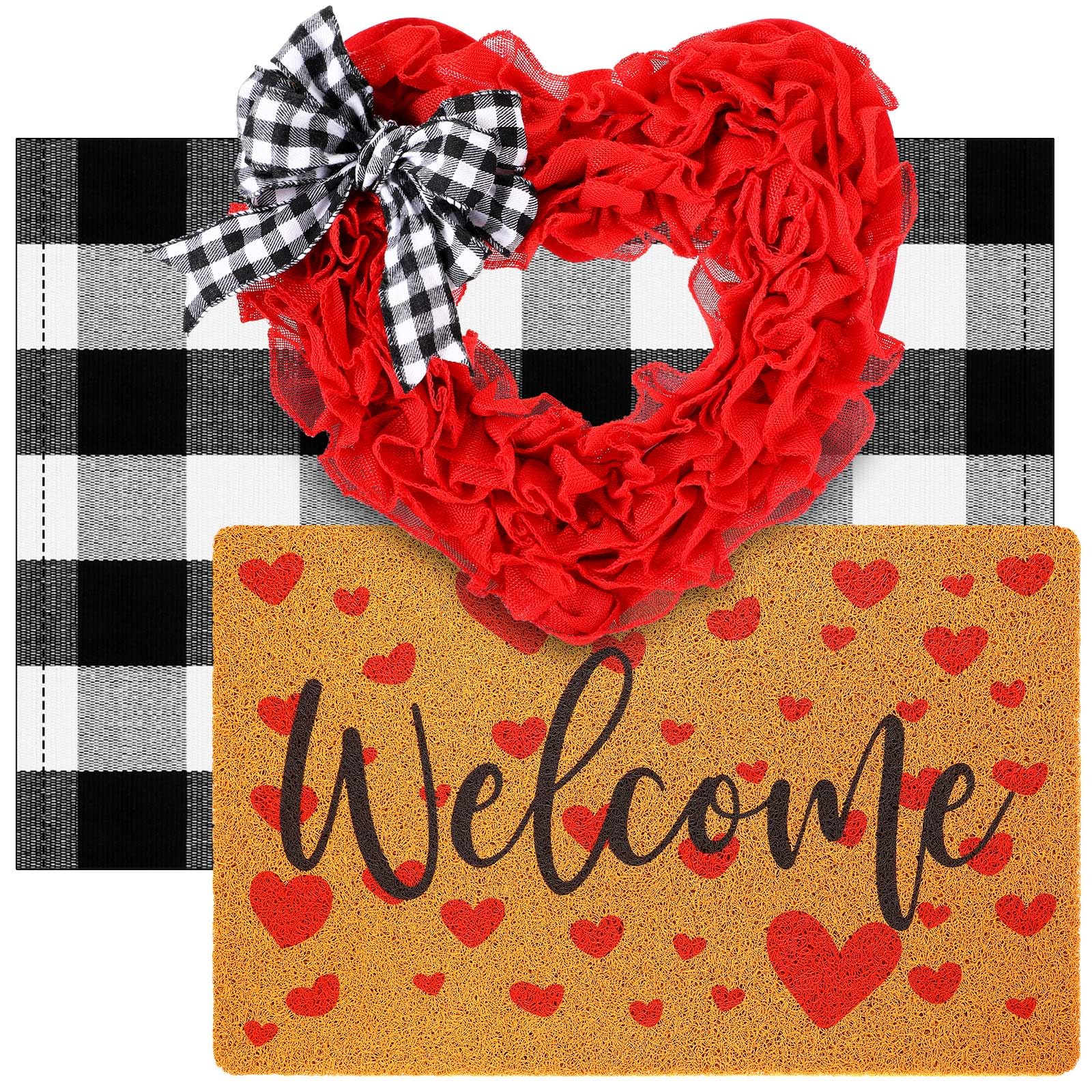 Timgle red heart welcome mat front view showing warm entry appeal