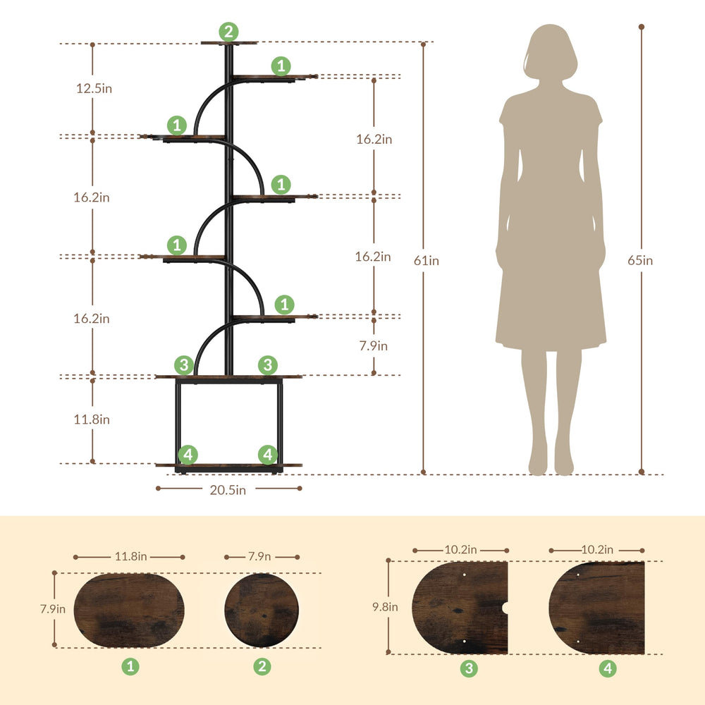 TIMIANO plant rack next to sofa showing 61-inch height and space-saving footprint
