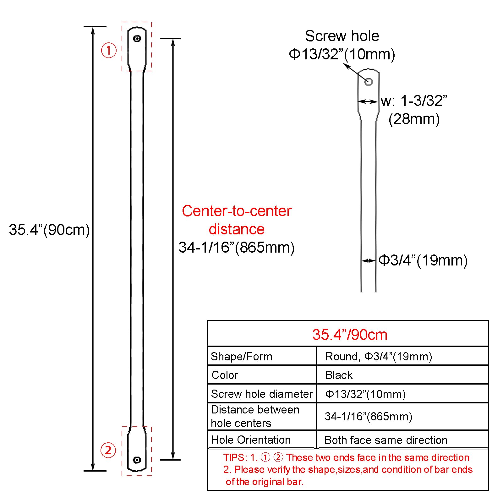 Timyrimy close-up of 10mm hole and 19mm rod diameter ensuring correct bolt compatibility