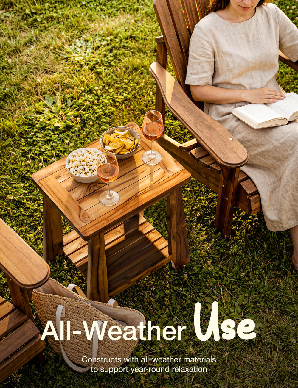 Tinamo slatted tabletop close-up showing water drainage benefit for weather resistance