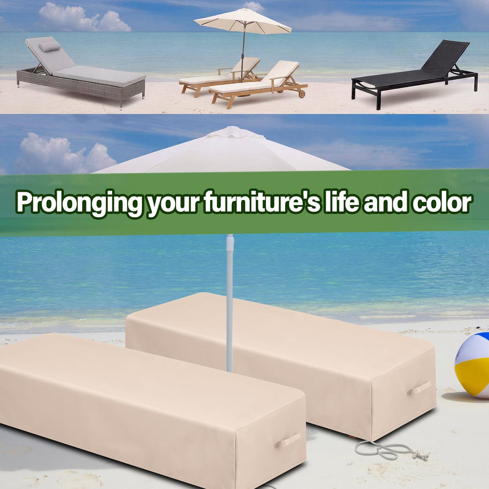 Tingjoo covered chaise by poolside demonstrating weather protection and neat appearance