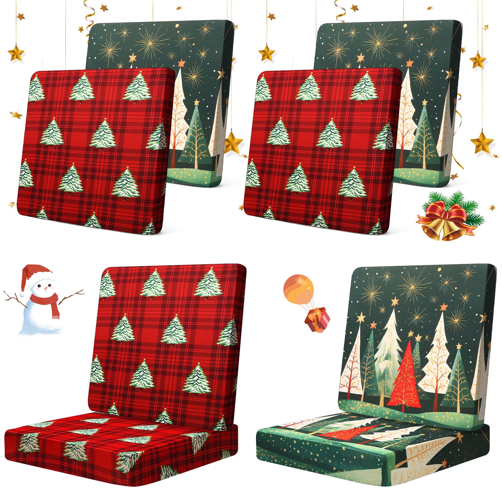 Tingjoo front view of eight Christmas red covers renewing cushions