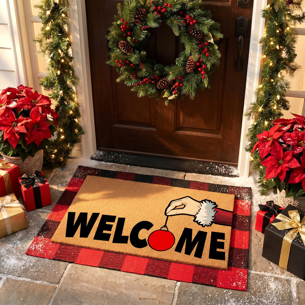 Tinideya close-up of checkered "Welcome" print highlighting clear lettering