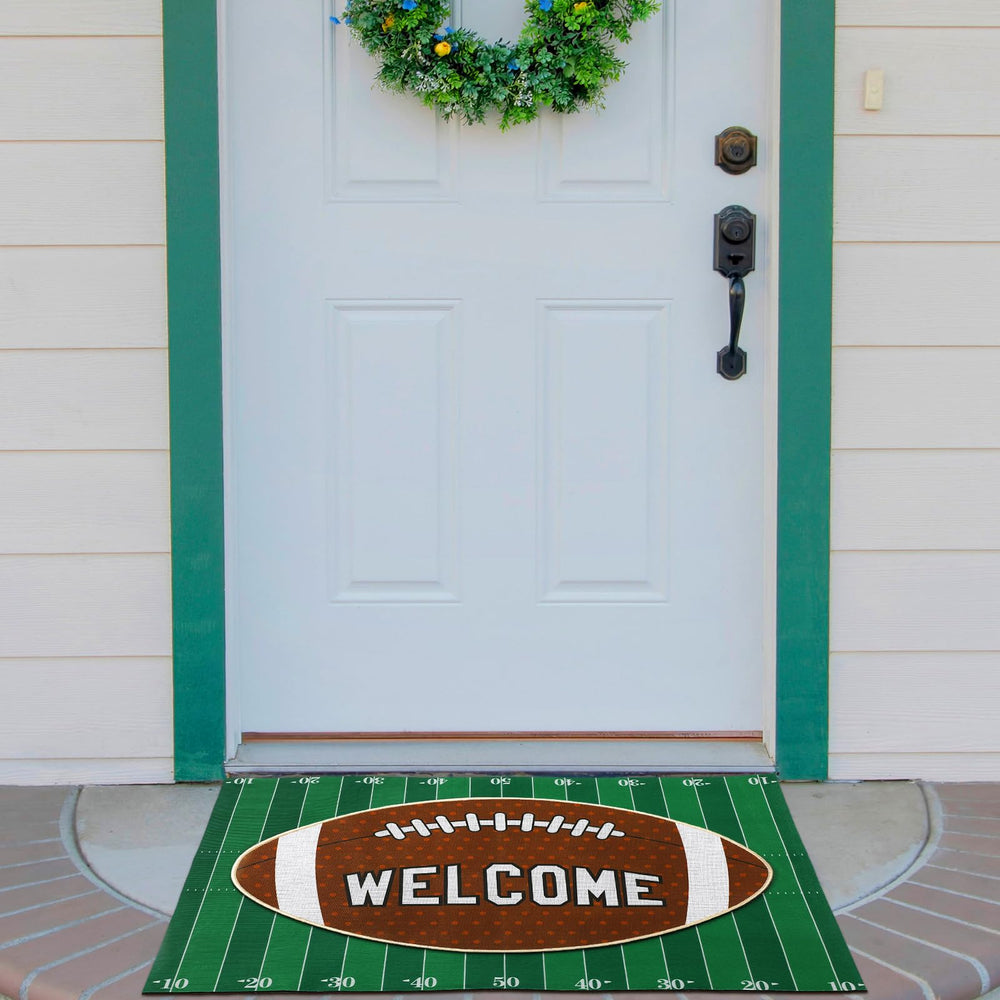 Tinideya football-shaped top mat with welcome text creates game-day mood