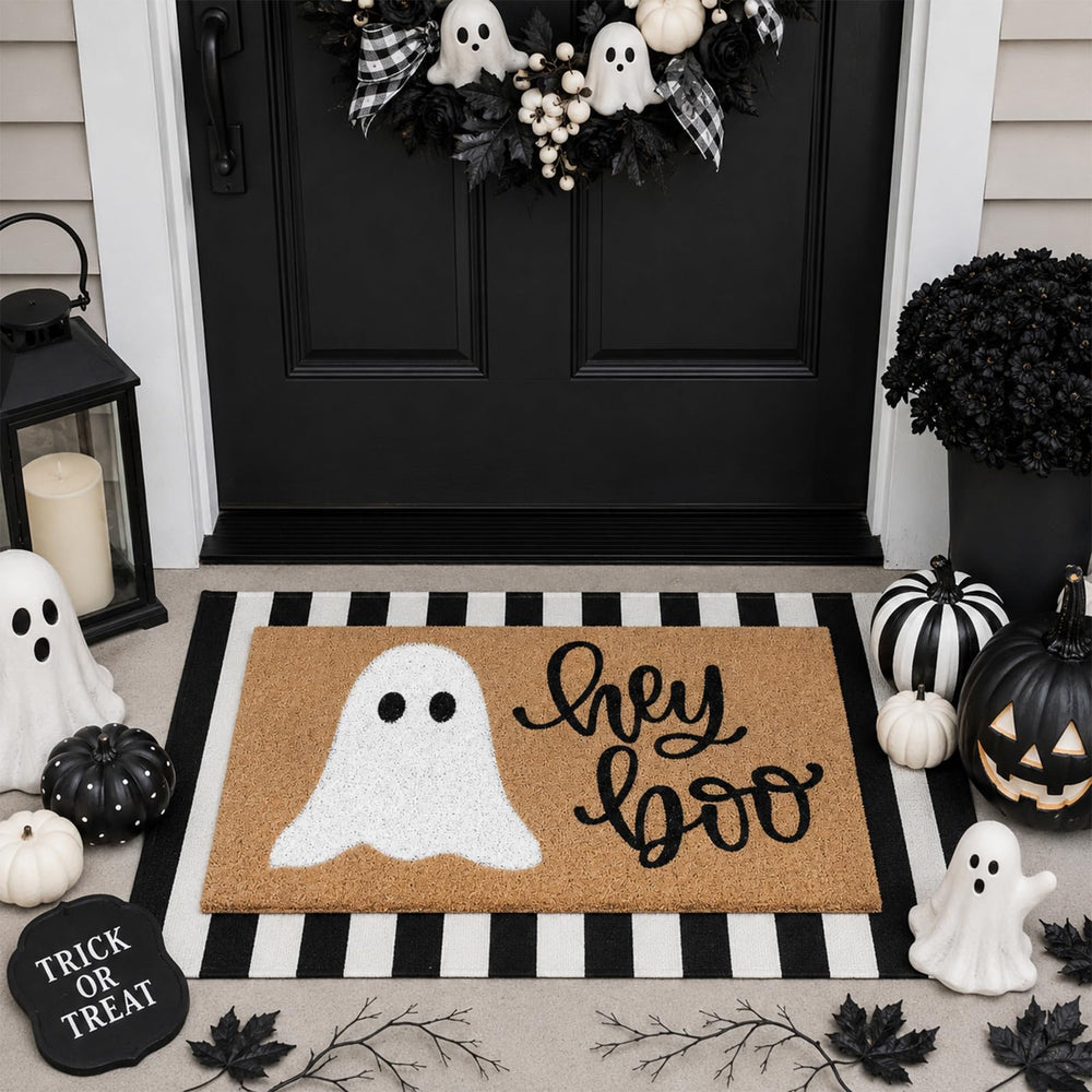 Tinideya front door set on porch showing festive welcome and curb appeal