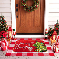 Tinideya front mat with Christmas tree design, festive welcome and durable look