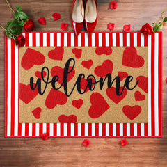 Tinideya front view of layered heart and plaid mats adding seasonal curb appeal