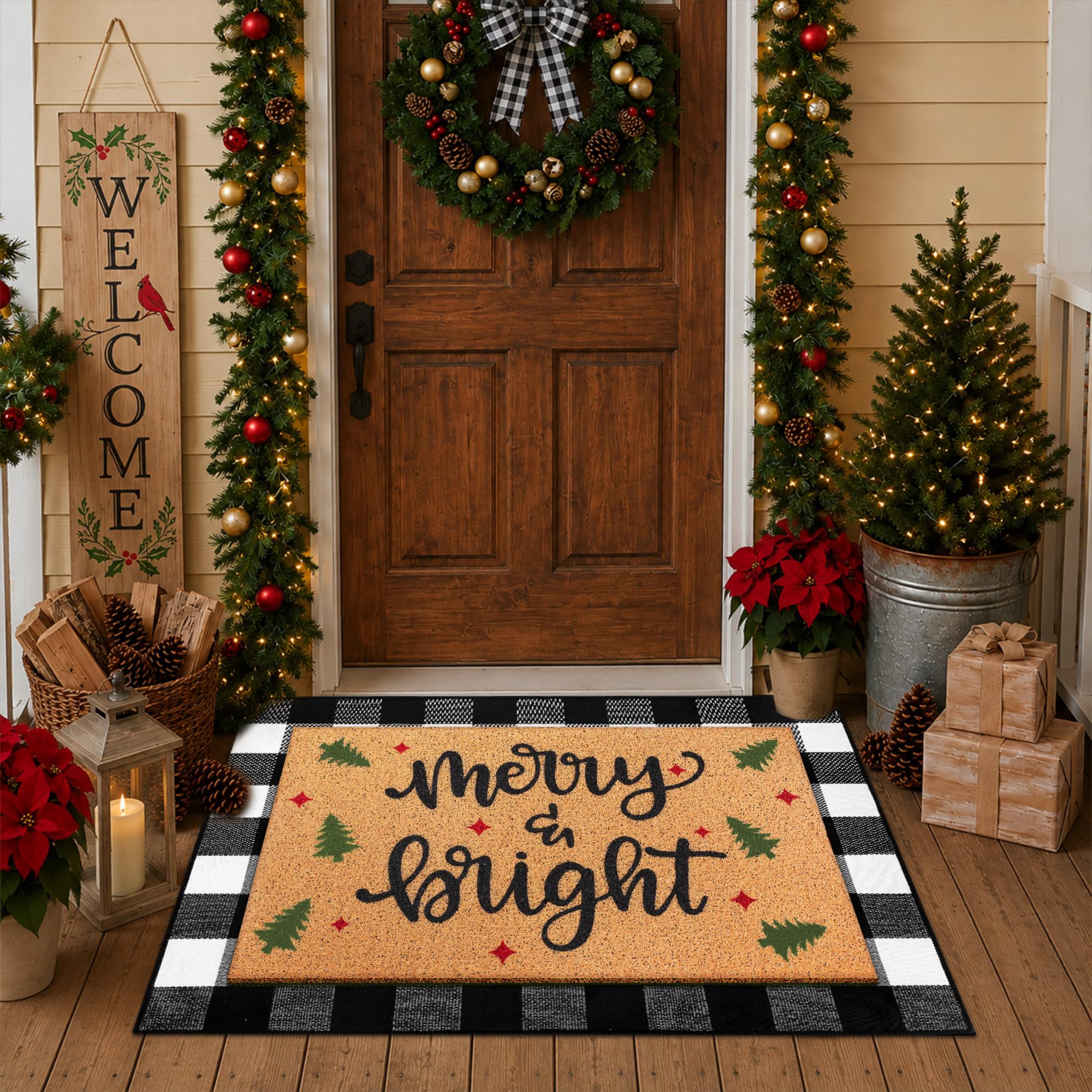 Tinideya stacked mats front view showing festive welcome
