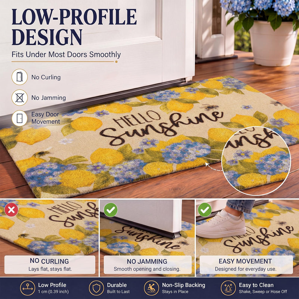 Tinideya closeup of hello sunshine print highlighting fade-resistant ink benefit