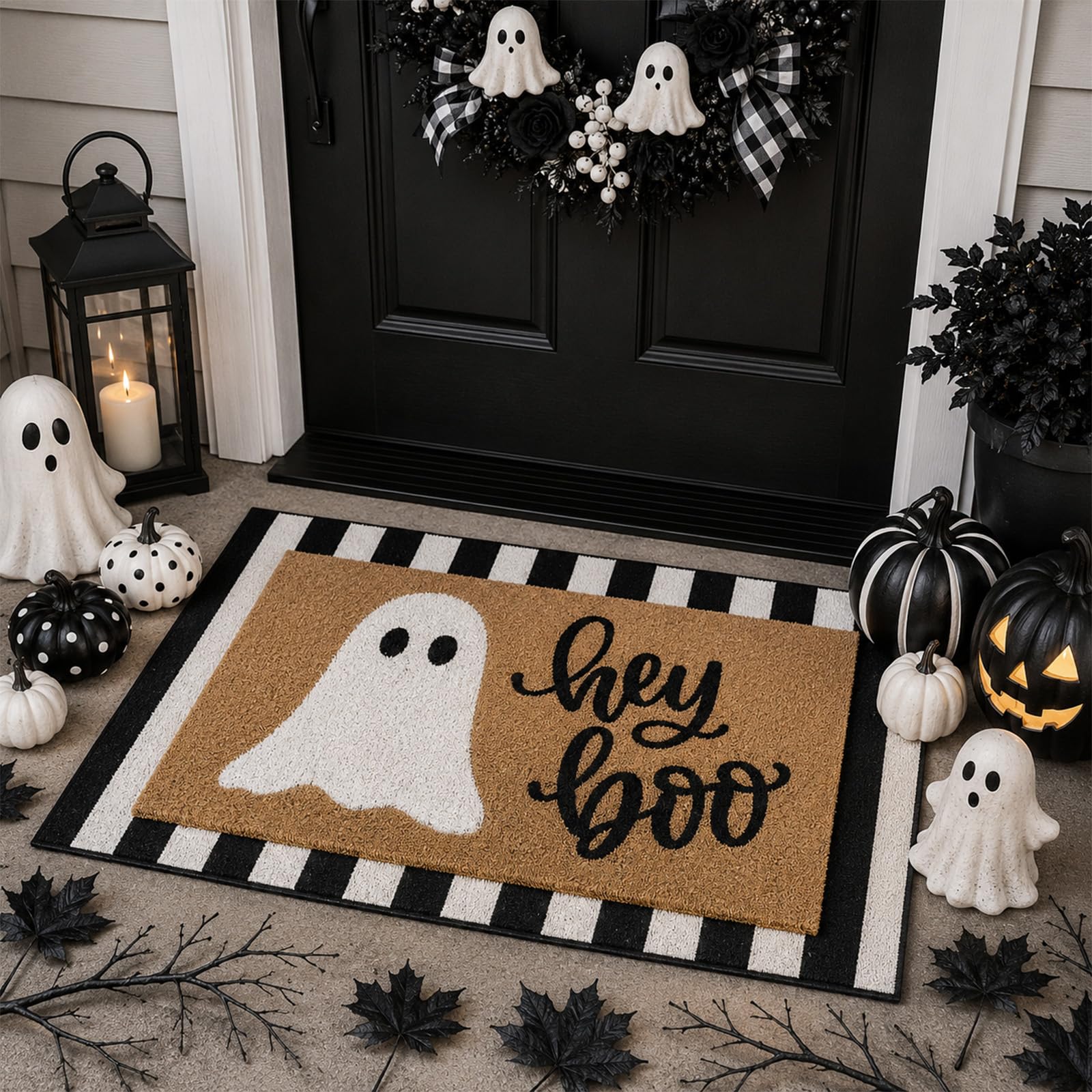 Tinideya close-up of 'Hey Boo' ghost print highlighting crisp holiday design