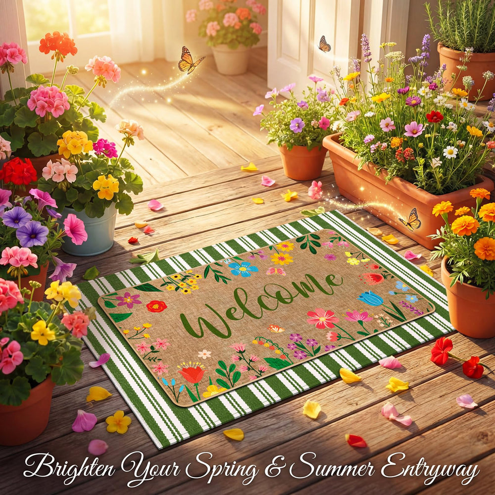 Tinideya mat set in use on a porch offering a colorful, welcoming entry